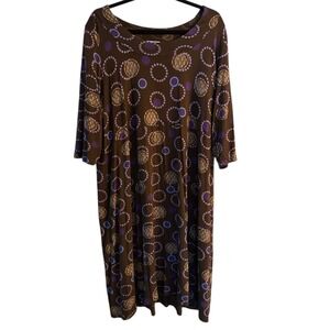 Ulla Popken Stretch Jersey Knit Dress Plus Size 22 Brown Circle Print Casual
